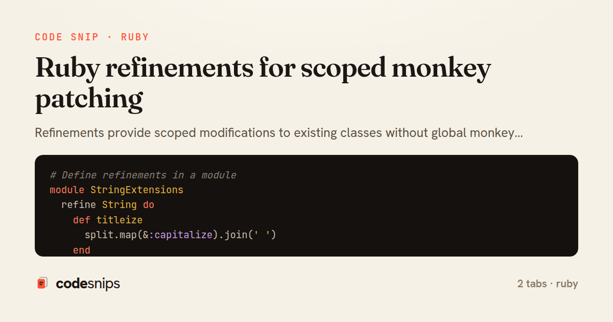 Ruby refinements for scoped monkey patching — share card