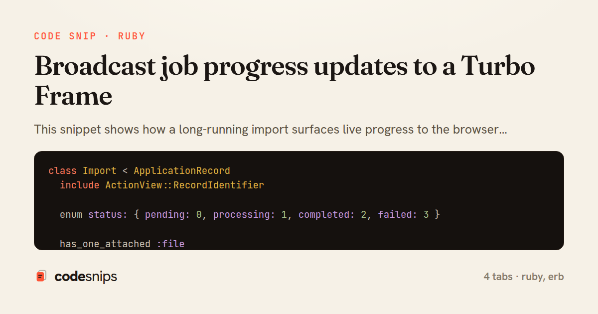 Broadcast job progress updates to a Turbo Frame — share card