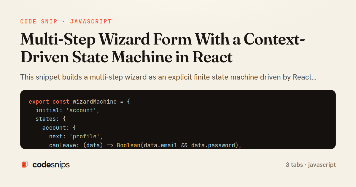 Multi-Step Wizard Form With a Context-Driven State Machine in React — share card