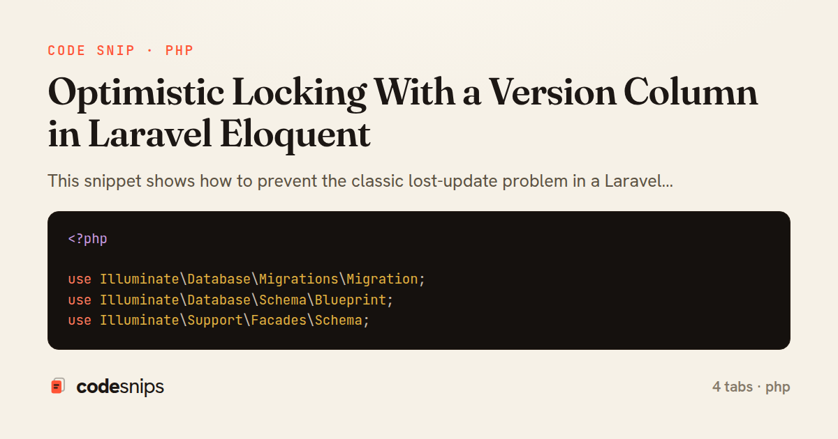 Optimistic Locking With a Version Column in Laravel Eloquent — share card