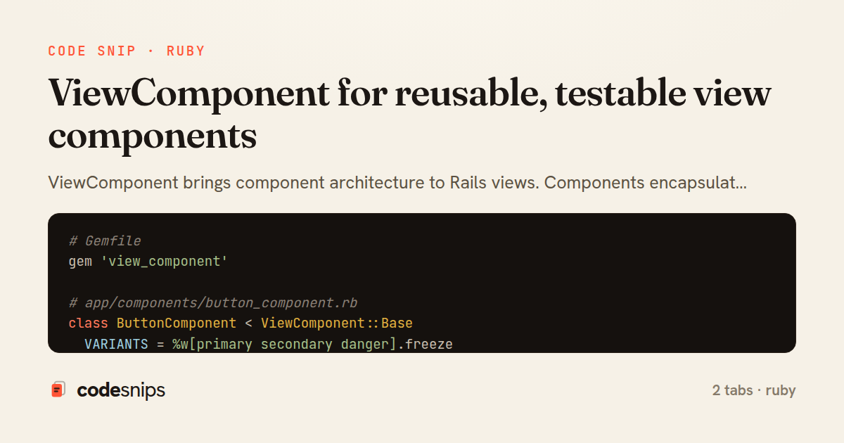 ViewComponent for reusable, testable view components — share card