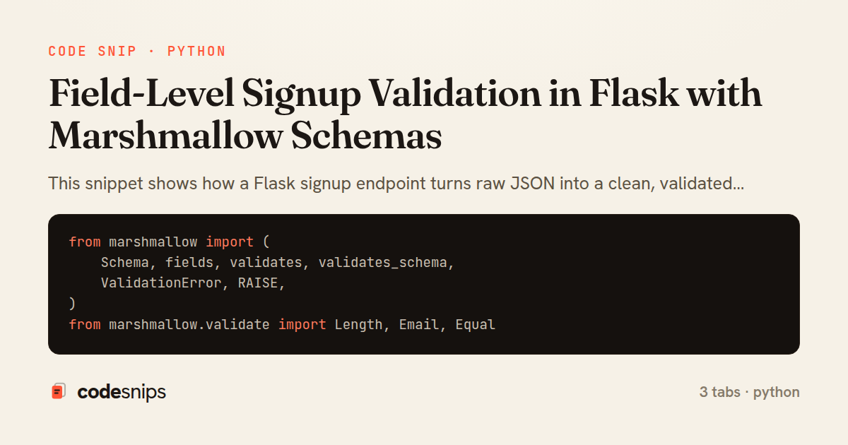 Field-Level Signup Validation in Flask with Marshmallow Schemas — share card
