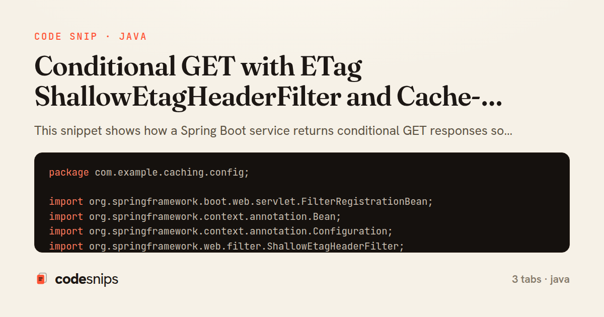 Conditional GET with ETag ShallowEtagHeaderFilter and Cache-Control in Spring Boot — share card