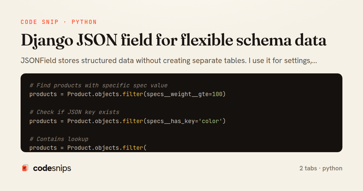 Django JSON field for flexible schema data — share card