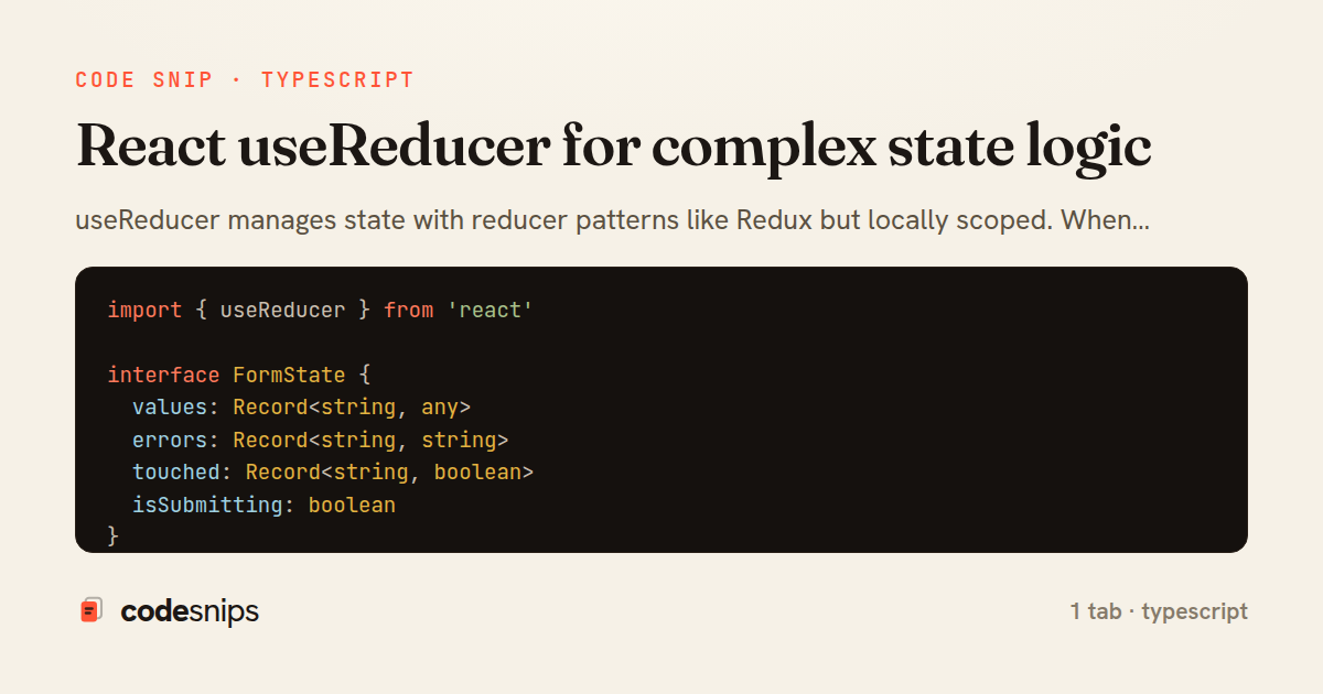 React useReducer for complex state logic — share card