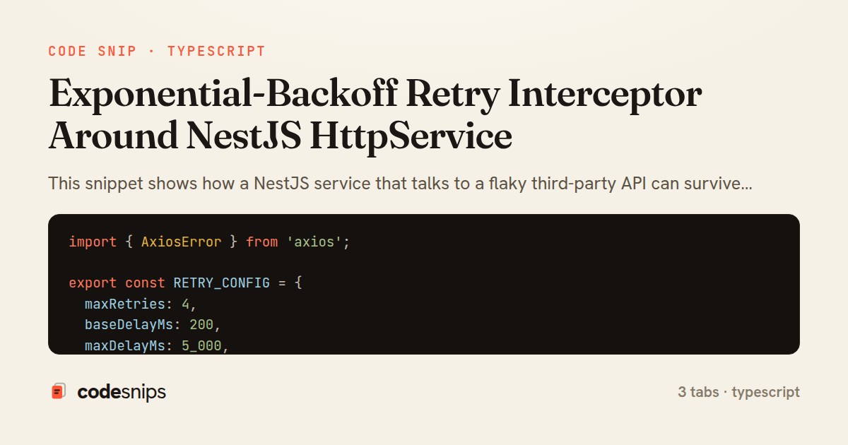 Exponential-Backoff Retry Interceptor Around NestJS HttpService — share card