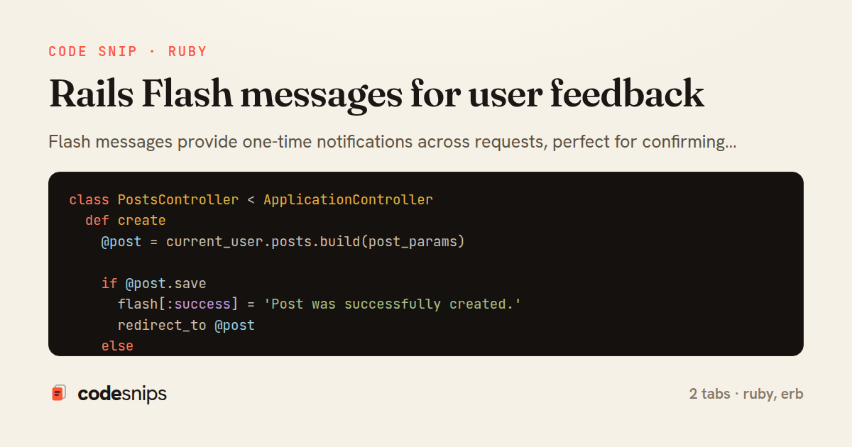 Rails Flash messages for user feedback — share card