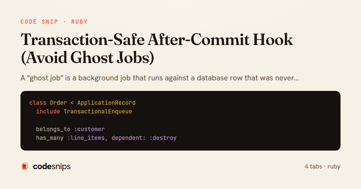 Transaction-Safe After-Commit Hook (Avoid Ghost Jobs) — share card