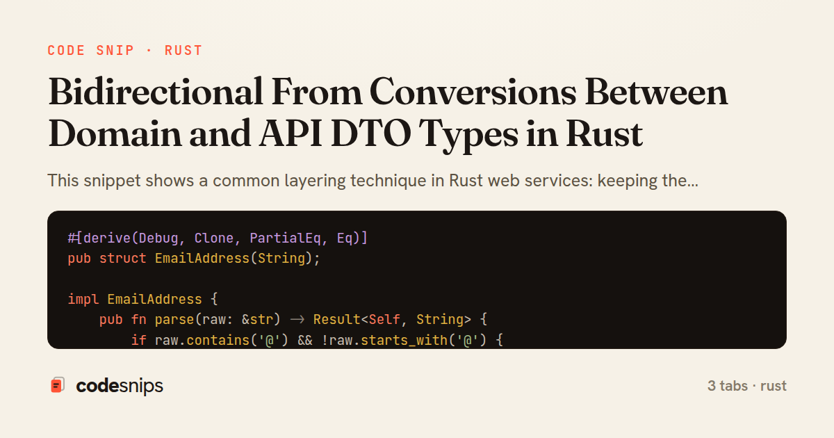 Bidirectional From Conversions Between Domain and API DTO Types in Rust — share card