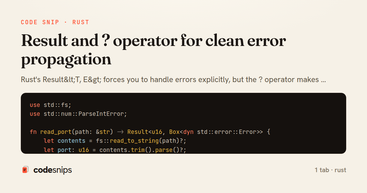 Result and ? operator for clean error propagation — share card