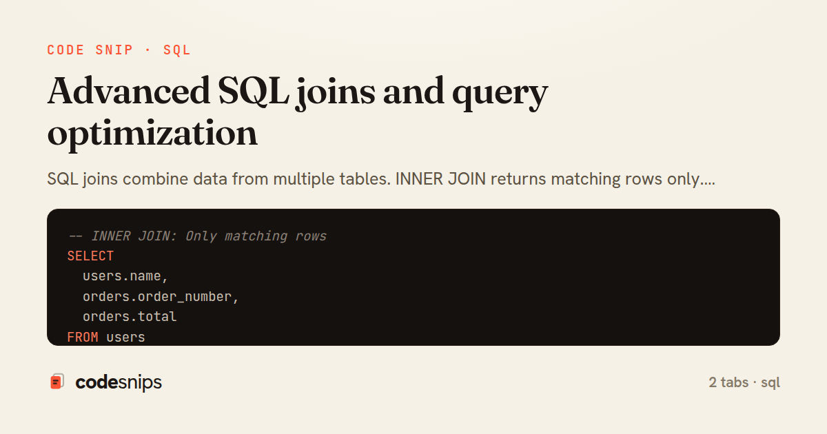 Advanced SQL joins and query optimization — share card