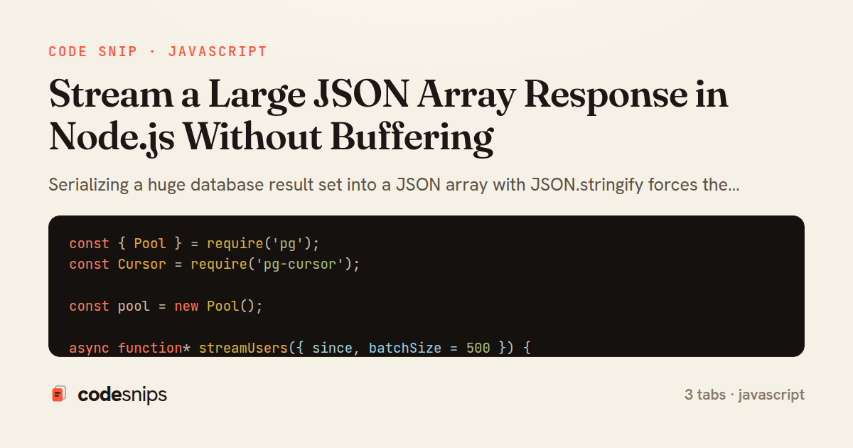 Stream a Large JSON Array Response in Node.js Without Buffering — share card