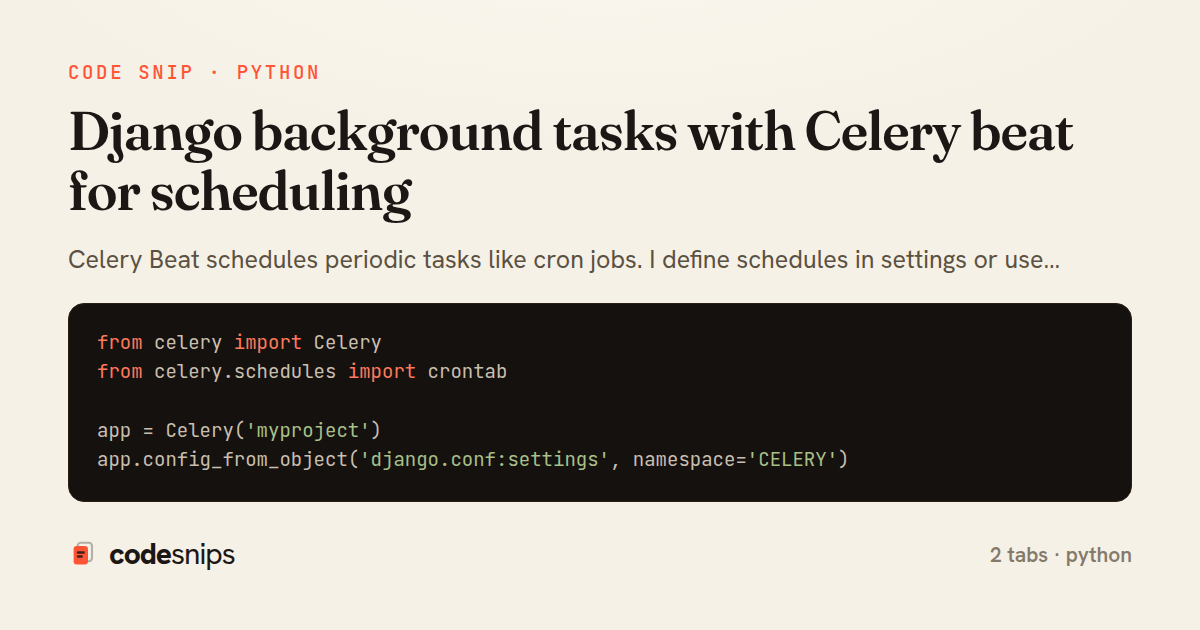 Django background tasks with Celery beat for scheduling — share card