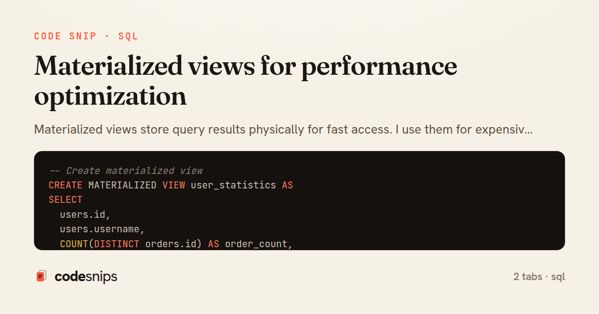 Materialized views for performance optimization — share card