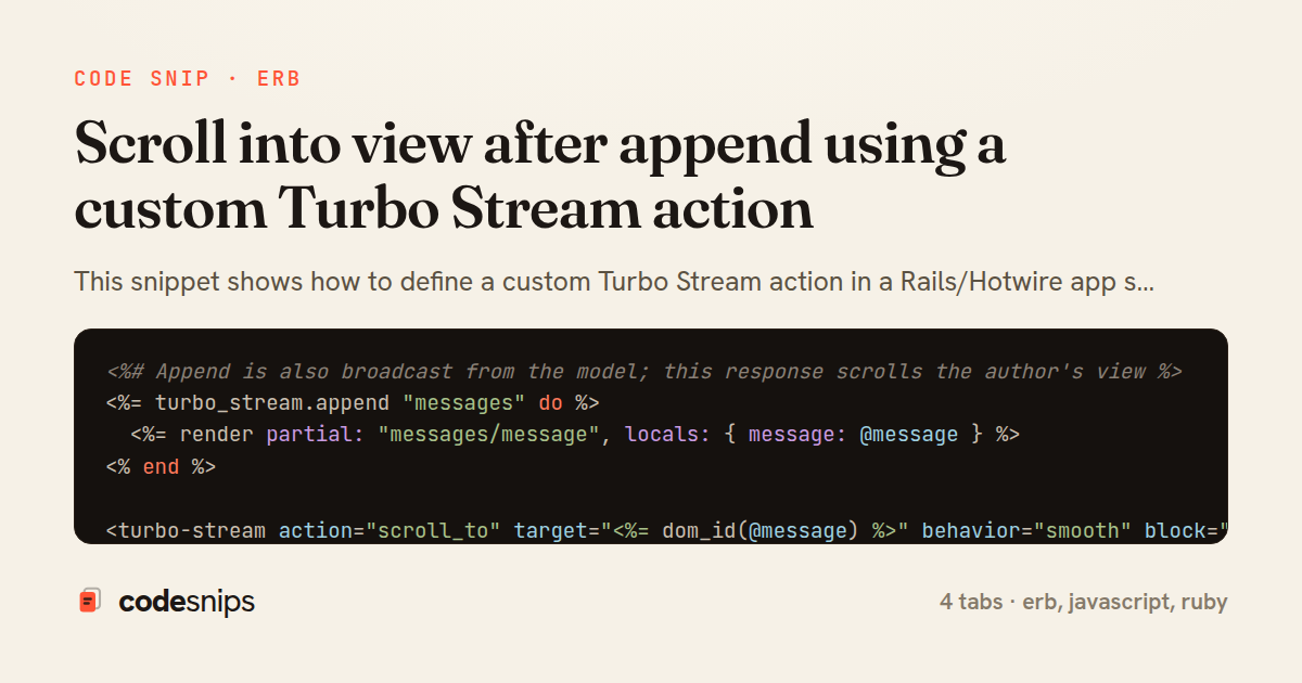 Scroll into view after append using a custom Turbo Stream action — share card