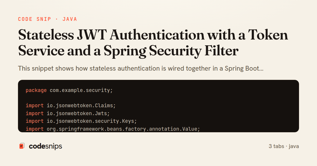 Stateless JWT Authentication with a Token Service and a Spring Security Filter — share card