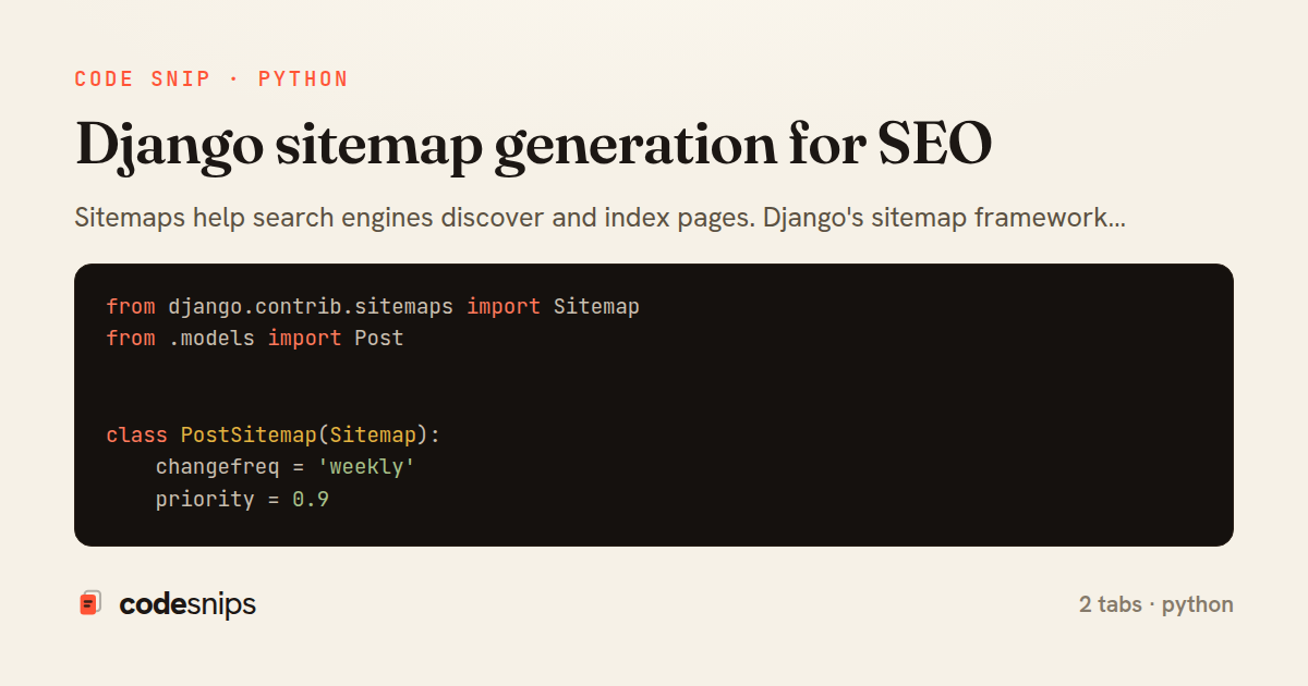 Django sitemap generation for SEO — share card
