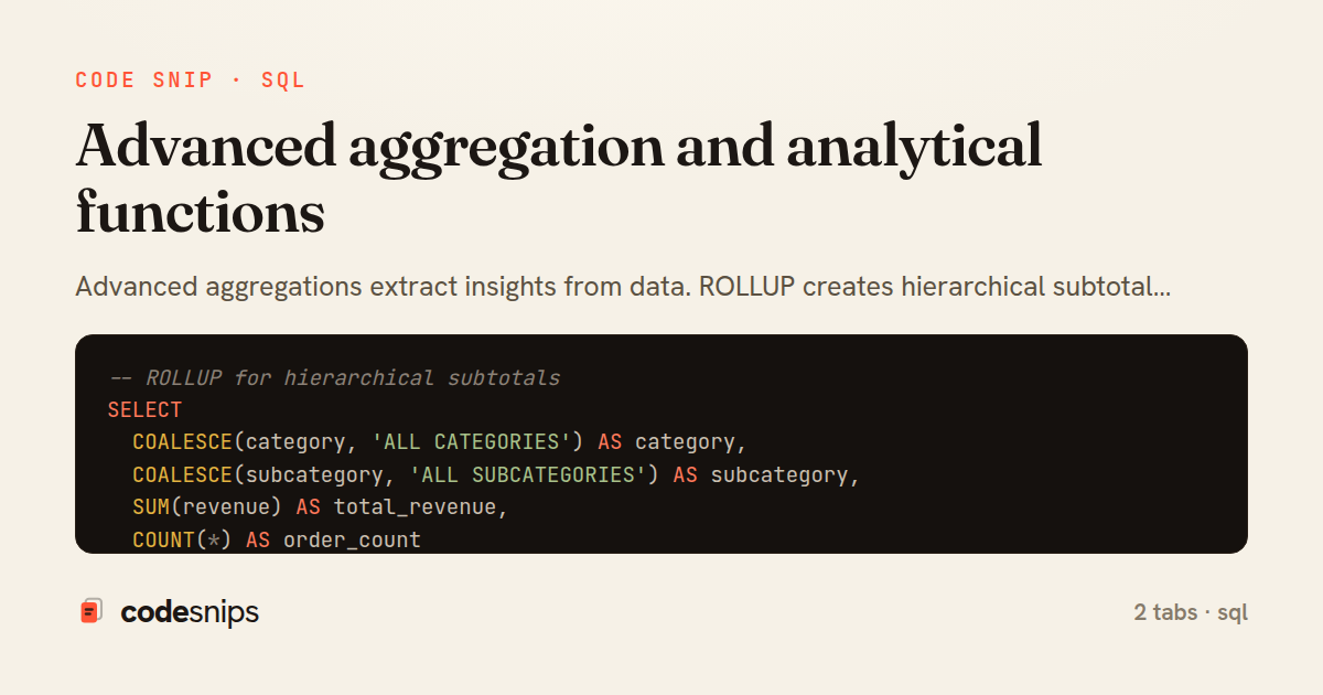 Advanced aggregation and analytical functions — share card