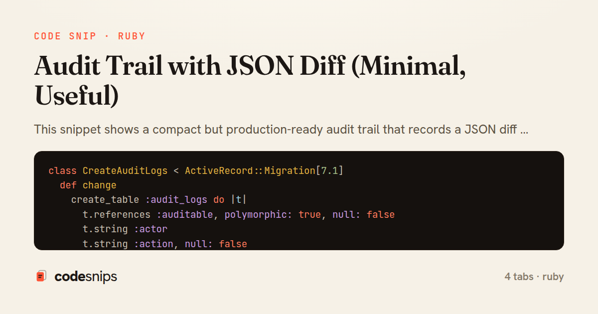 Audit Trail with JSON Diff (Minimal, Useful) — share card