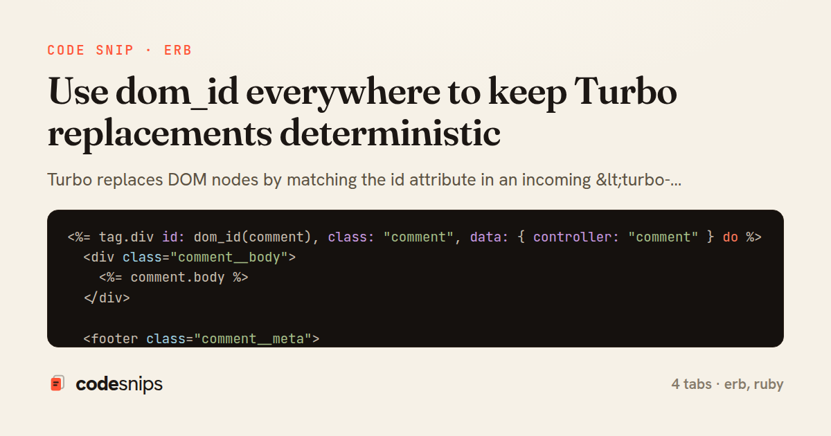 Use dom_id everywhere to keep Turbo replacements deterministic — share card