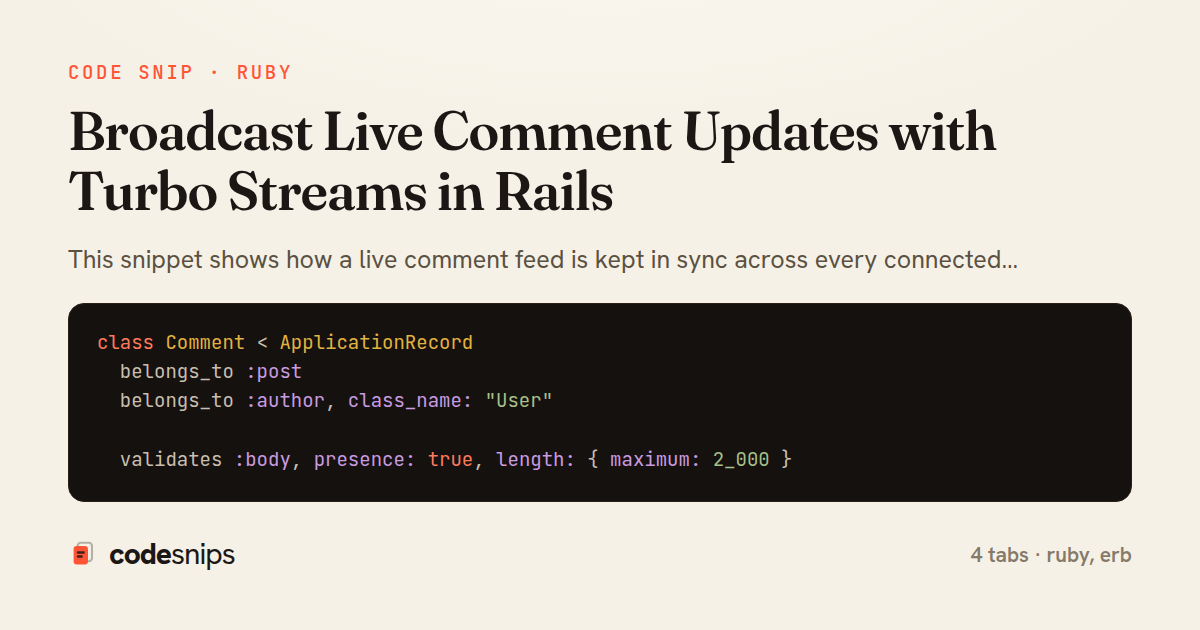 Broadcast Live Comment Updates with Turbo Streams in Rails — share card
