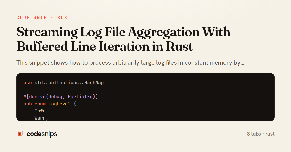 Streaming Log File Aggregation With Buffered Line Iteration in Rust — share card