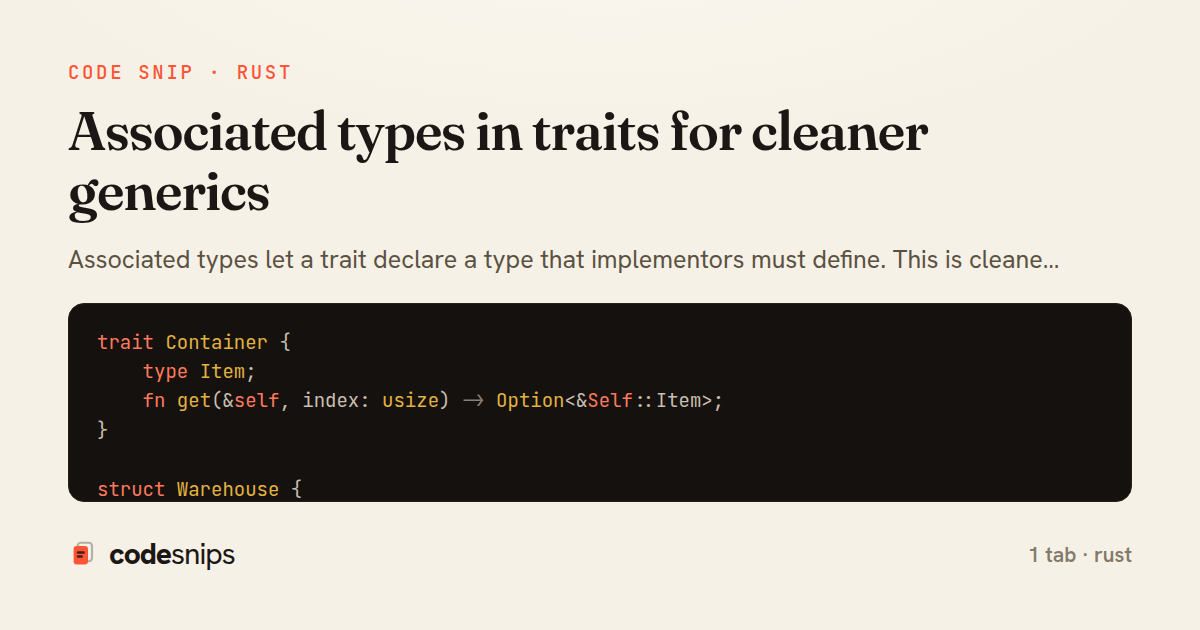 Associated types in traits for cleaner generics — share card