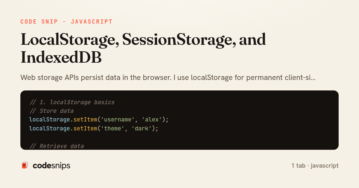 LocalStorage, SessionStorage, and IndexedDB — share card
