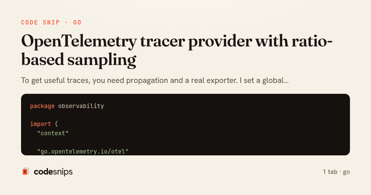 OpenTelemetry tracer provider with ratio-based sampling — share card
