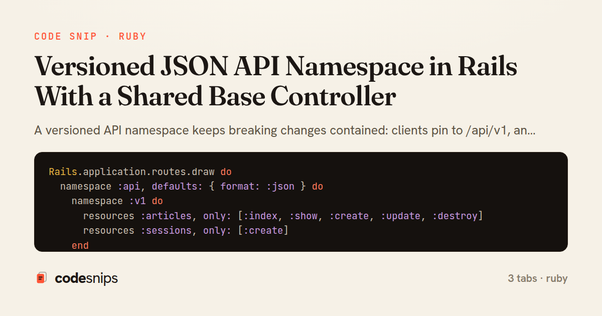Versioned JSON API Namespace in Rails With a Shared Base Controller — share card