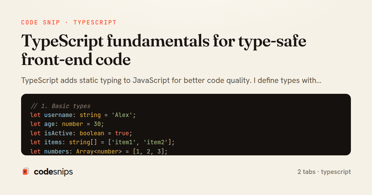 TypeScript fundamentals for type-safe front-end code — share card
