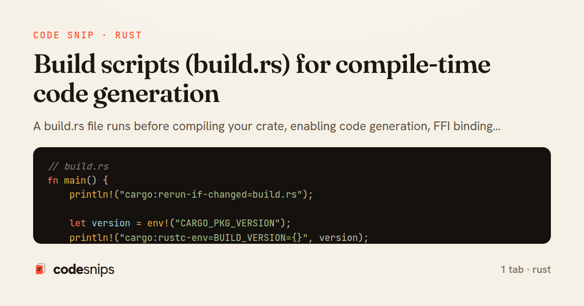 Build scripts (build.rs) for compile-time code generation — share card