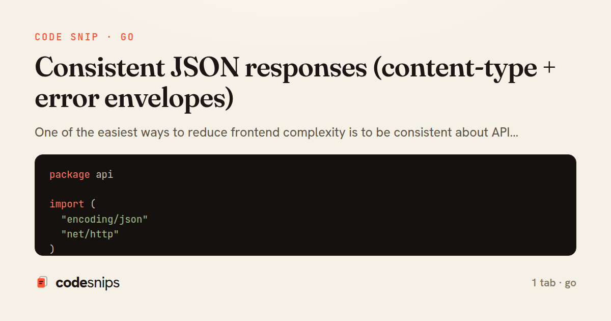 Consistent JSON responses (content-type + error envelopes) — share card