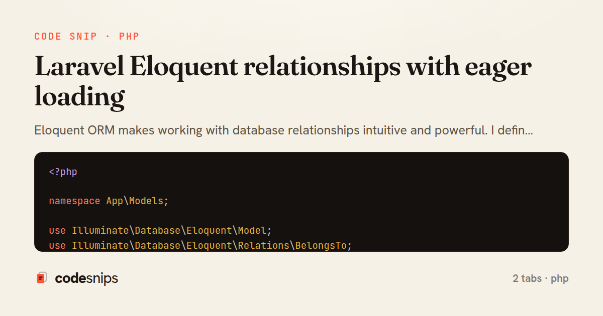 Laravel Eloquent relationships with eager loading — share card