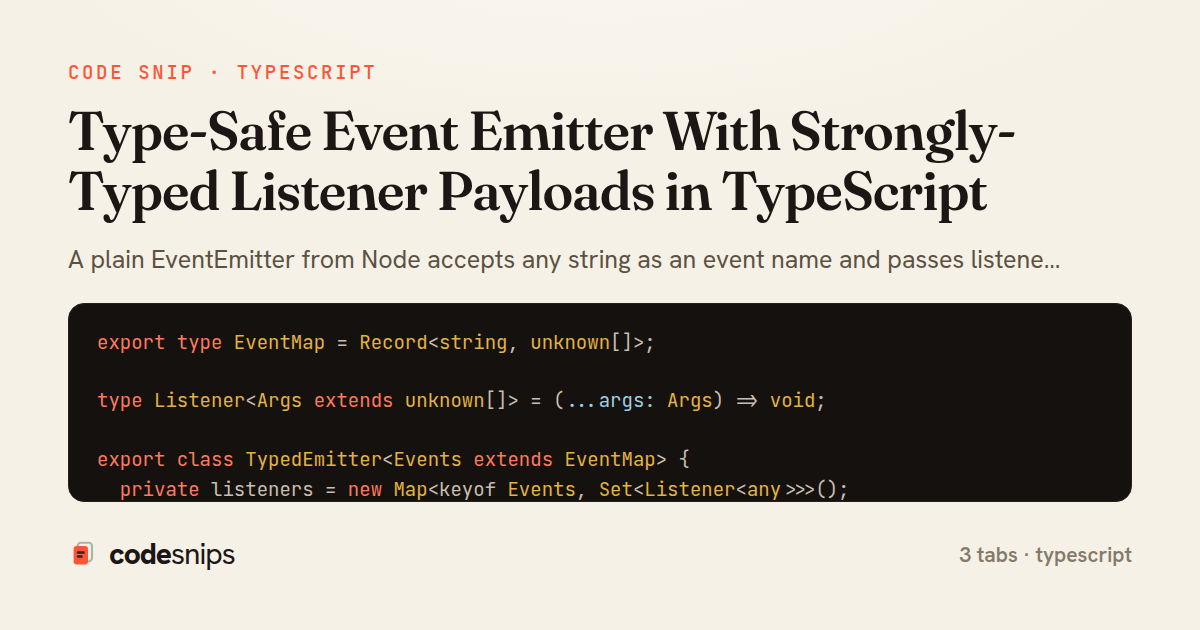 Type-Safe Event Emitter With Strongly-Typed Listener Payloads in TypeScript — share card