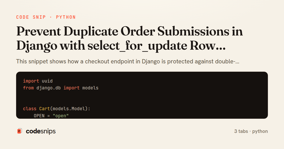 Prevent Duplicate Order Submissions in Django with select_for_update Row Locking — share card
