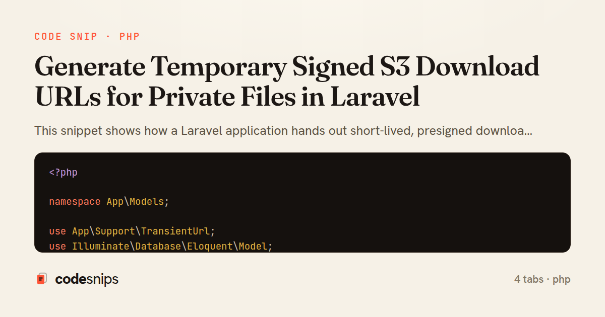 Generate Temporary Signed S3 Download URLs for Private Files in Laravel — share card