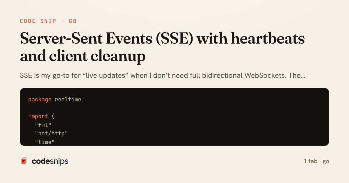 Server-Sent Events (SSE) with heartbeats and client cleanup — share card