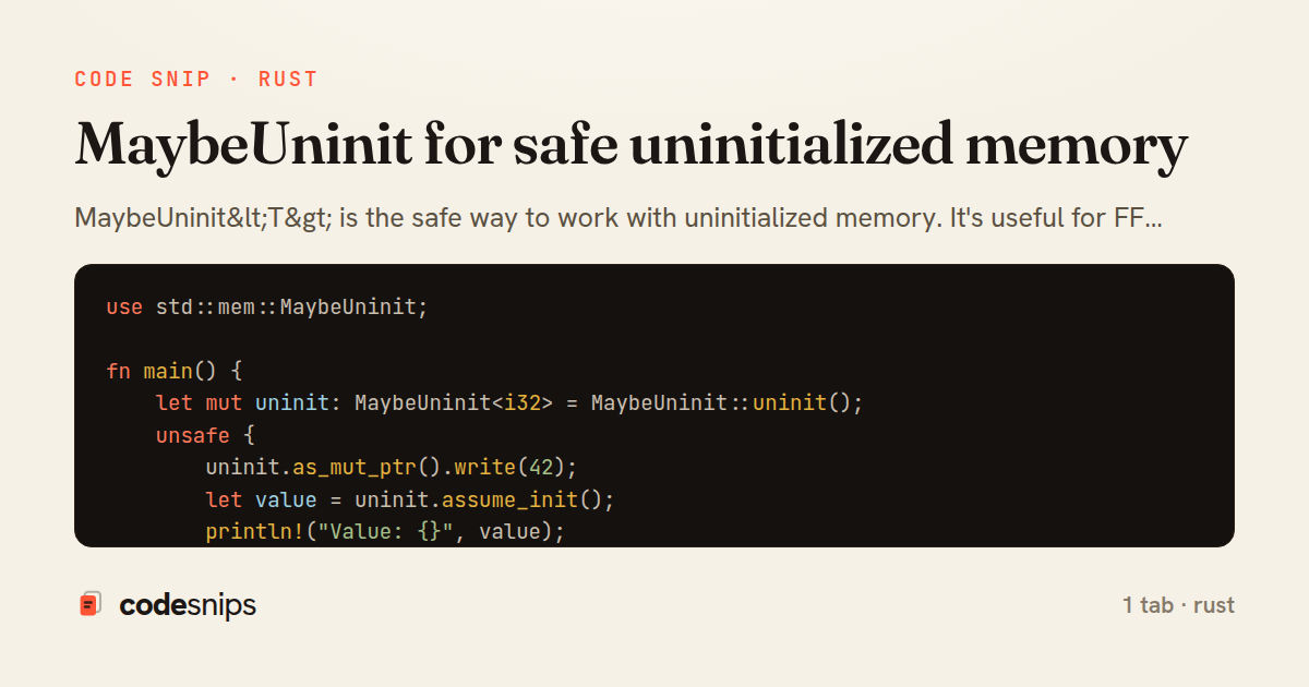 MaybeUninit for safe uninitialized memory — share card