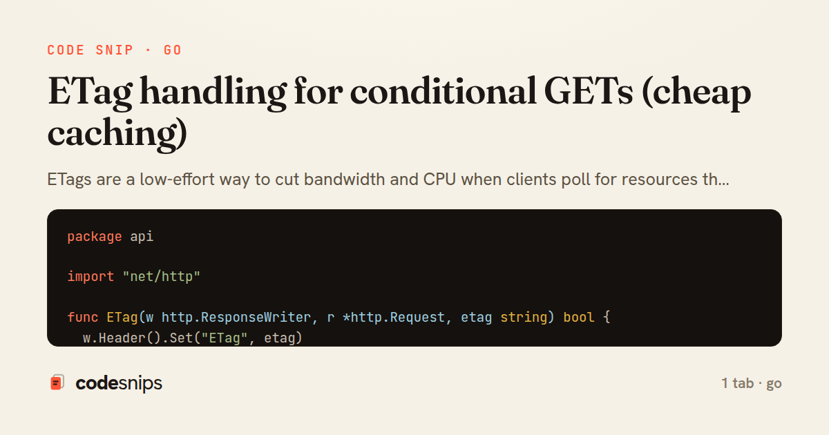 ETag handling for conditional GETs (cheap caching) — share card