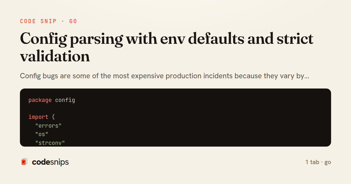 Config parsing with env defaults and strict validation — share card