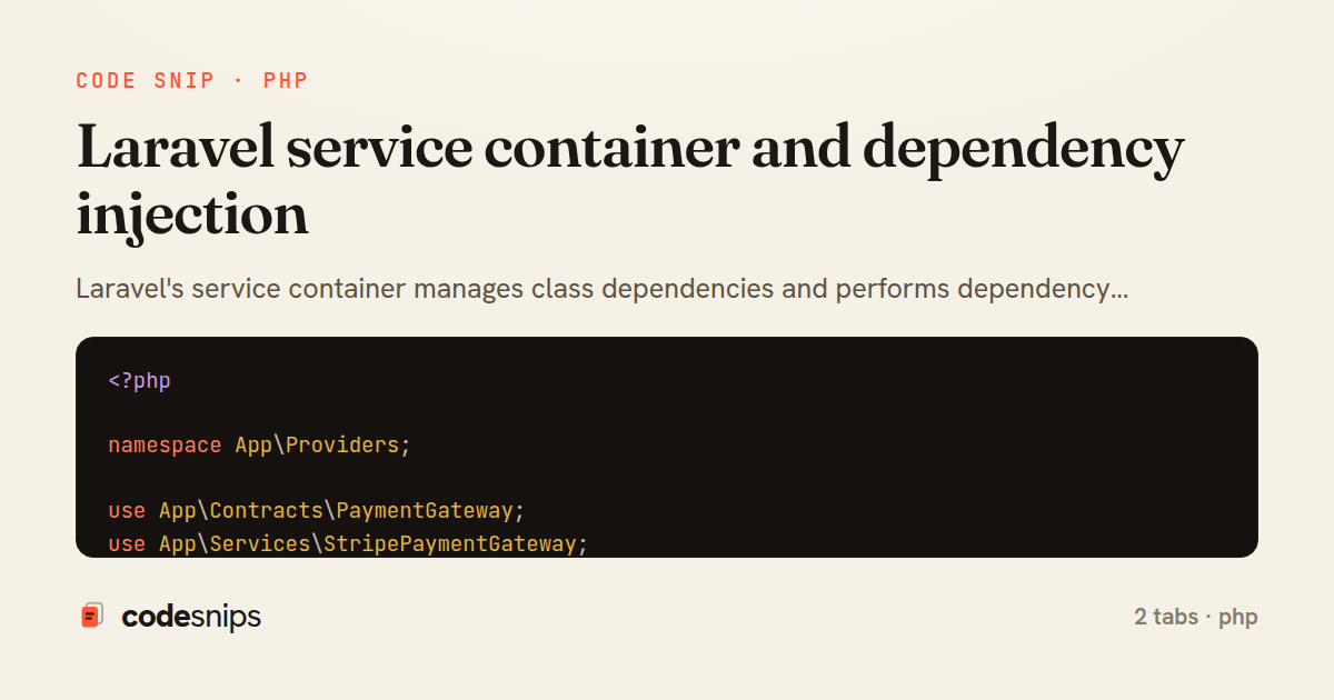 Laravel service container and dependency injection — share card