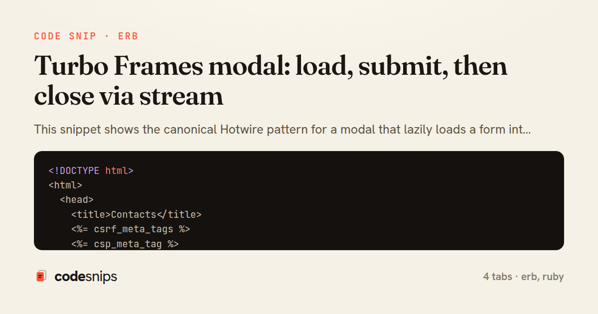 Turbo Frames modal: load, submit, then close via stream — share card
