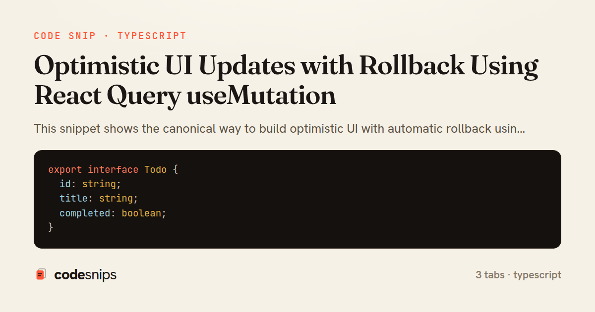 Optimistic UI Updates with Rollback Using React Query useMutation — share card