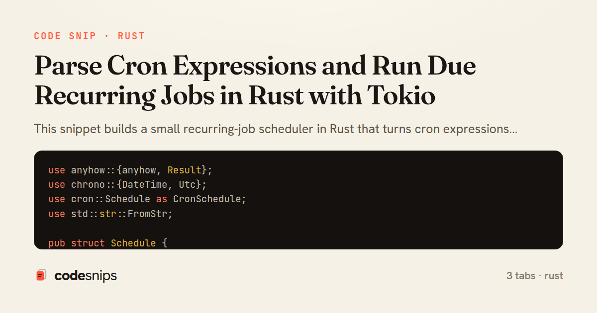 Parse Cron Expressions and Run Due Recurring Jobs in Rust with Tokio — share card