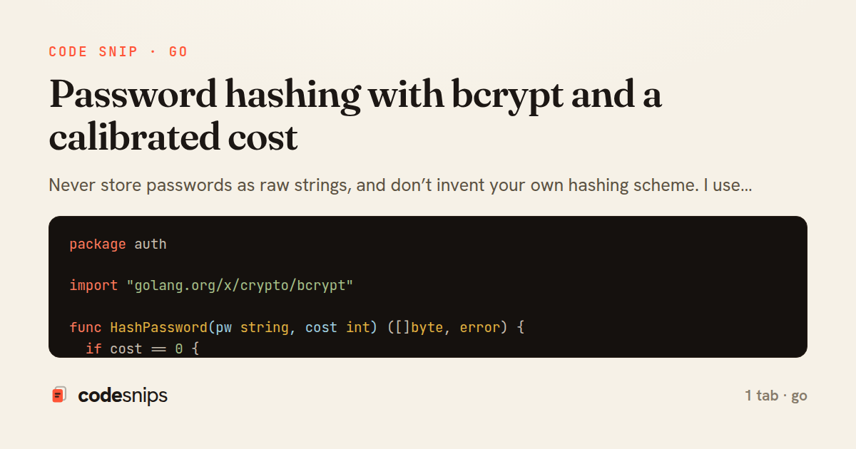 Password hashing with bcrypt and a calibrated cost — share card
