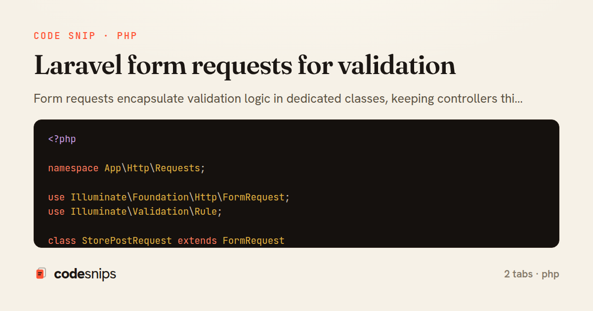 Laravel form requests for validation — share card