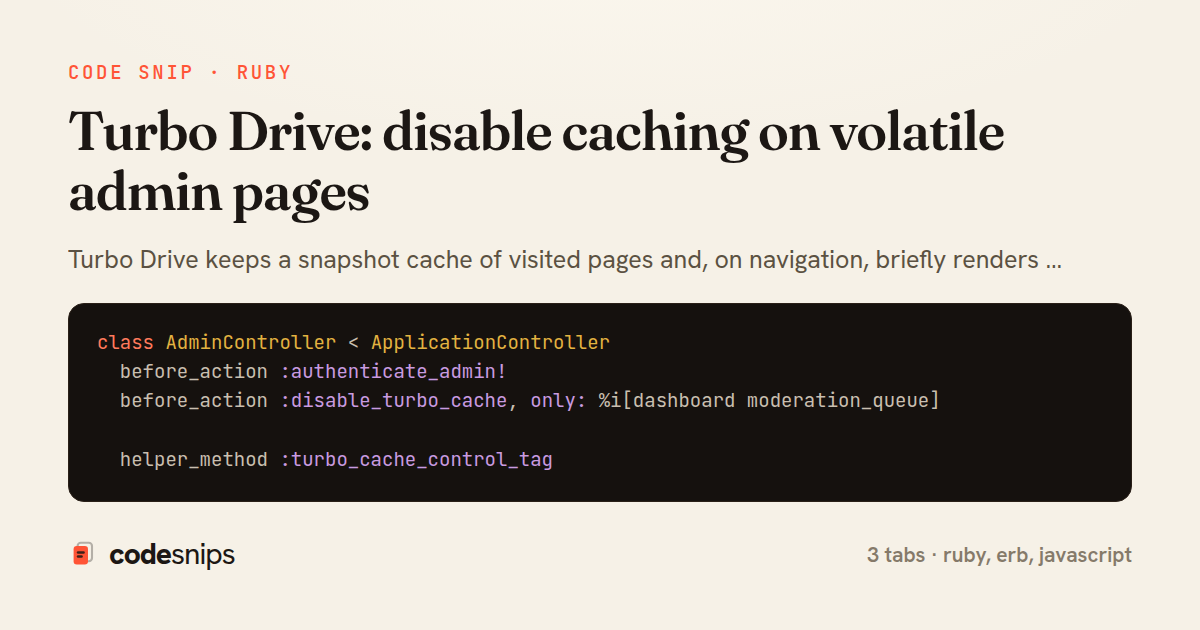 Turbo Drive: disable caching on volatile admin pages — share card