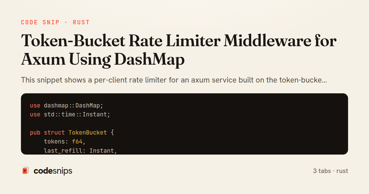 Token-Bucket Rate Limiter Middleware for Axum Using DashMap — share card
