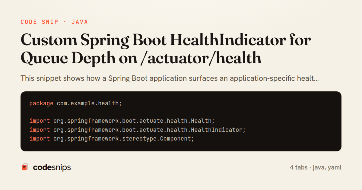 Custom Spring Boot HealthIndicator for Queue Depth on /actuator/health — share card